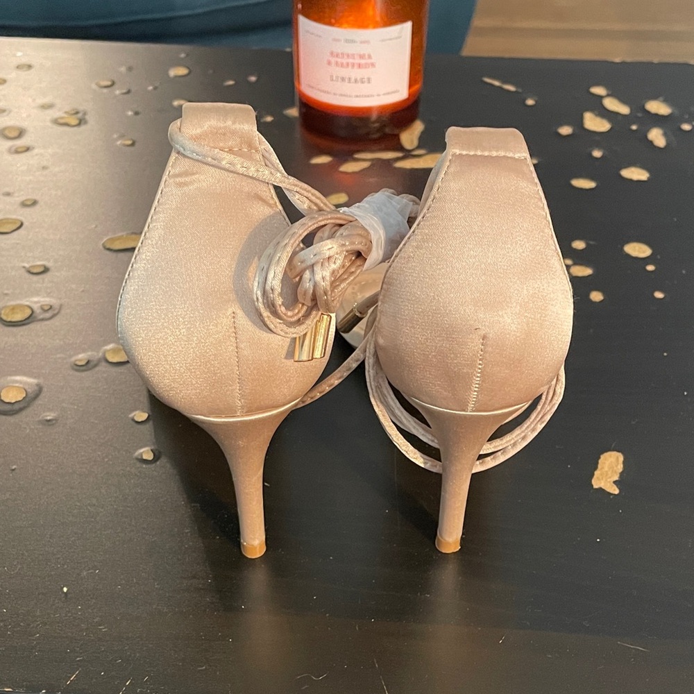SUMMER CLOSE OUT SALE! Lulu's Cream Strappy Open-Toe Heels - Picture 2 of 3